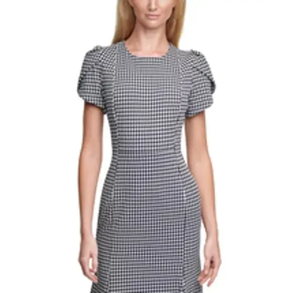 NWTs Calvin Klein Houndstooth Tulip Sleeve Mermaid Skirt Workwear Dress (8) - Picture 3 of 16